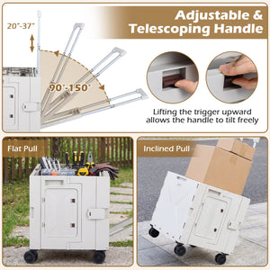 Foldable Utility Cart on 4 Rotate Wheels with Cup Holder