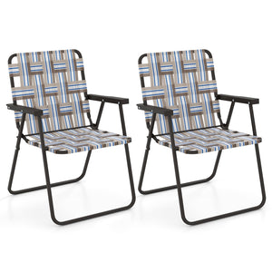 2 Pieces Folding Beach Chair Camping Lawn Webbing Chair