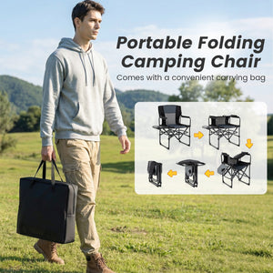 Folding Camping Chair with Side Table and Cup Holder with Carrying Bag