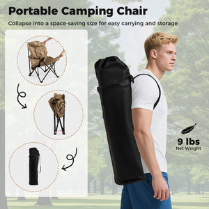 Folding Camping Chair for Adults with Adjustable Backrest and Carrying Bag-Khaki