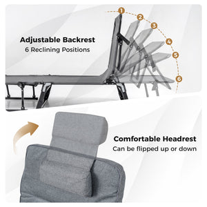 Folding Camping Cot with Mattress 3 in 1 Convertible Single Sofa Chaise Lounge Chair Sleeper-Gray