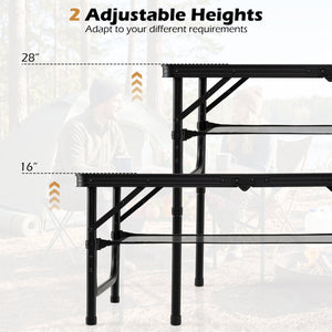 Folding Camping Table with Adjustable Heights Storage Net & Handle