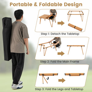Folding Camping Table Picnic Table with Storage Bag and Waterproof Desktop