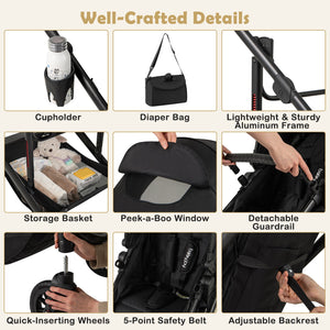 3-in-1 Folding Convertible Newborn Stroller with Detachable Bassinet