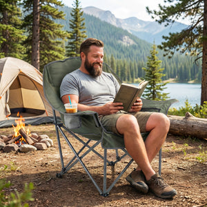 Folding Oversized Camping Chair with Side Pockets and Cup Holder