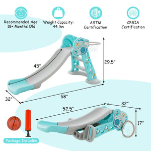 3-in-1 Folding Slide Playset with Basketball Hoop and Small Basketball