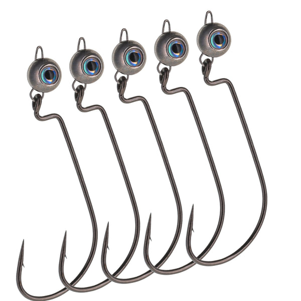 Reaction Tackle Free Swing Jig Head with Realistic Eye 5-Pack - Ideal for Ned Rig and Texas Rig - 97% Tungsten