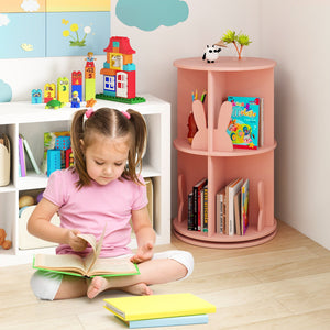 2 Tier Freestanding Kids Rotating Bookshelf Storage Rack with Bunny Baffles