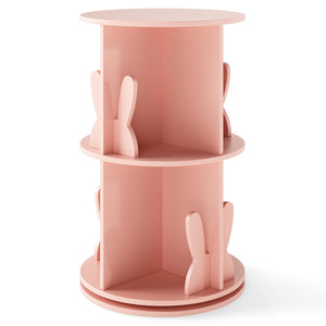 2 Tier Freestanding Kids Rotating Bookshelf Storage Rack with Bunny Baffles