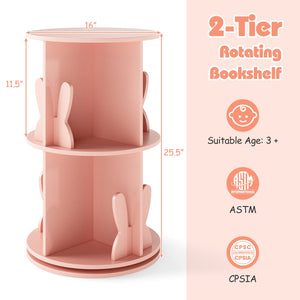 2 Tier Freestanding Kids Rotating Bookshelf Storage Rack with Bunny Baffles