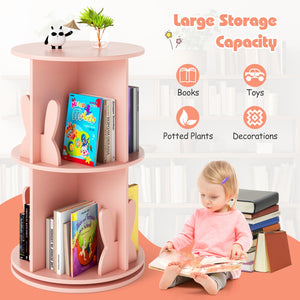 2 Tier Freestanding Kids Rotating Bookshelf Storage Rack with Bunny Baffles