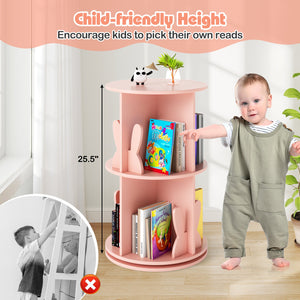 2 Tier Freestanding Kids Rotating Bookshelf Storage Rack with Bunny Baffles