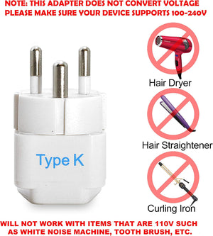 Denmark Travel Adapter - Type K - 3 Pack (GP-20)