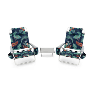 2 Packs 5-Position Outdoor Folding Backpack Beach Table Chair Reclining Chair Set