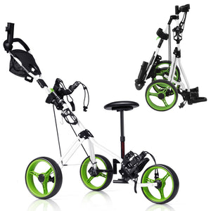 3 Wheels Push Pull Golf Trolley with Scoreboard Bag