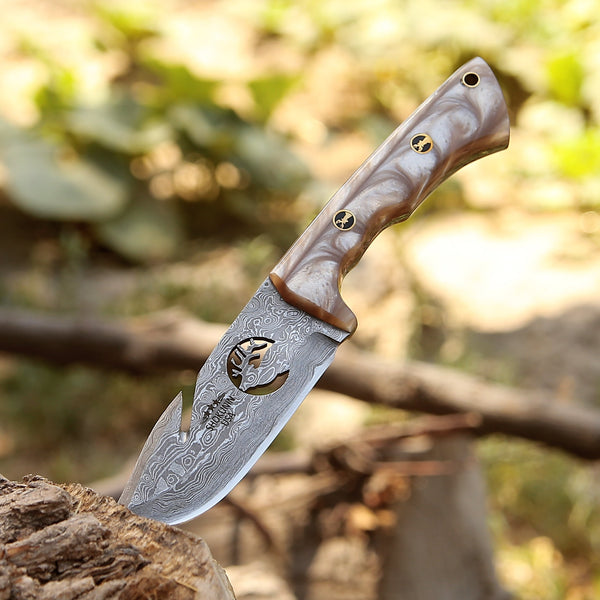 Fusion Gut Hook Hunting Knife with Mother of Pearl Handle