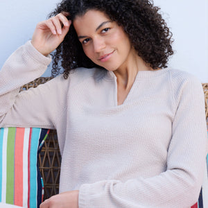 Women's Ripple Knit Long Sleeve Pullover Top