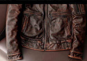 Vintage Genuine Cowhide Leather Jacket Men