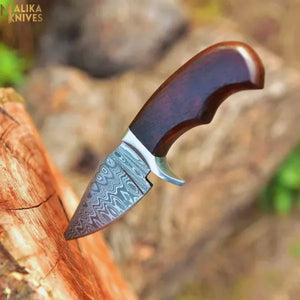 Mini Damascus Hunting Knife with Rosewood Handle