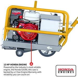 10" Early Entry Green Concrete Saw with 13 HP Honda GX390 Engine - TRAPSKI