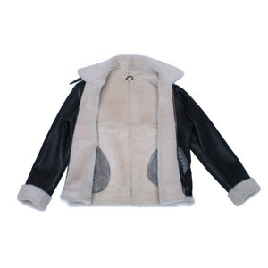 Hamptons Classic Brown Bomber Aviator Shearling Jacket with Collar Belt