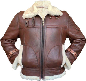 Handmade Men’s Flying Leather Jacket With Fur