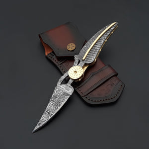 Elegance Handmade Personalized Damascus Folding Hunting Knife with Damascus Handle