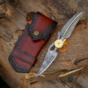 Elegance Handmade Personalized Damascus Folding Hunting Knife with Damascus Handle