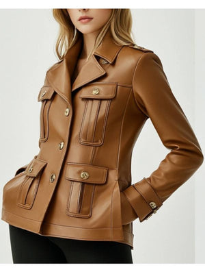 Harper Leather Brown Jacket for Women