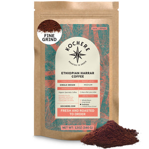 Kochere Coffee Ethiopian Harrar Coffee – Single Origin Natural Medium Roast - Fruity, Berry, Dark Chocolate Notes
