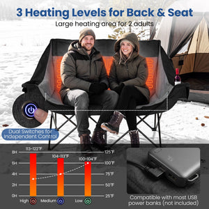 Heated Double Camping Chair with 4 Heating Zones