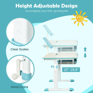 Height-Adjustable Kids Desk with Tilt Desktop and Book Stand