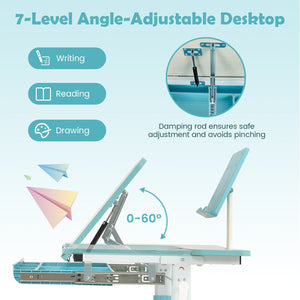 Height-Adjustable Kids Desk with Tilt Desktop and Book Stand