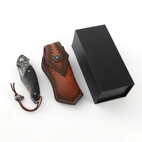 Thor Damascus Folding Knife with Exotic Ebony Wood Scales