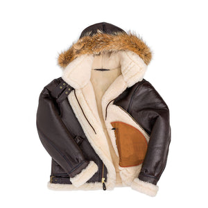 Men’s Shearling B3 Fur Hoodie Style Bomber Coat