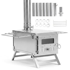 Portable Wood Burning Tent Stove with 7 Chimney Pipes
