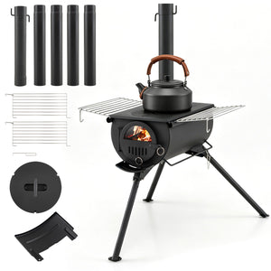 Hot Tent Stove with Chimney Pipes and Foldable Legs for Outdoor Heating