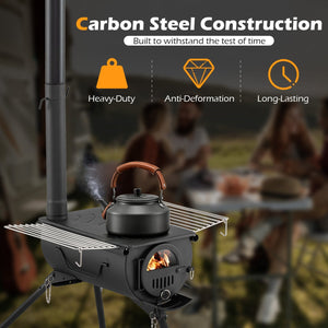 Hot Tent Stove with Chimney Pipes and Foldable Legs for Outdoor Heating