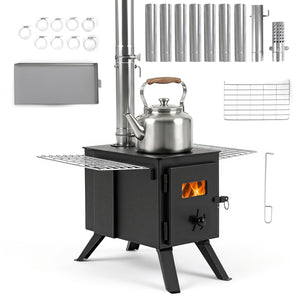 Hot Tent Wood Burning Stove with 8 Chimney Pipes & Ash Tray