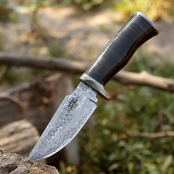 Dynasty Damascus Hunting Knife with Bone Handle