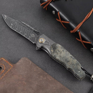 Feoh VG10 Damascus Pocket Knife with Maple Burl Handle