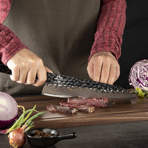 Majestic Japanese Copper Damascus Chef Knife with Rare Raffir Noble Handle Handle