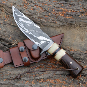 Nova Damascus Hunting Knife with Bone & Exotic Wenge Wood Handle