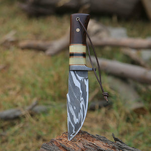 Nova Damascus Hunting Knife with Bone & Exotic Wenge Wood Handle