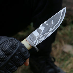 Nova Damascus Hunting Knife with Bone & Exotic Wenge Wood Handle