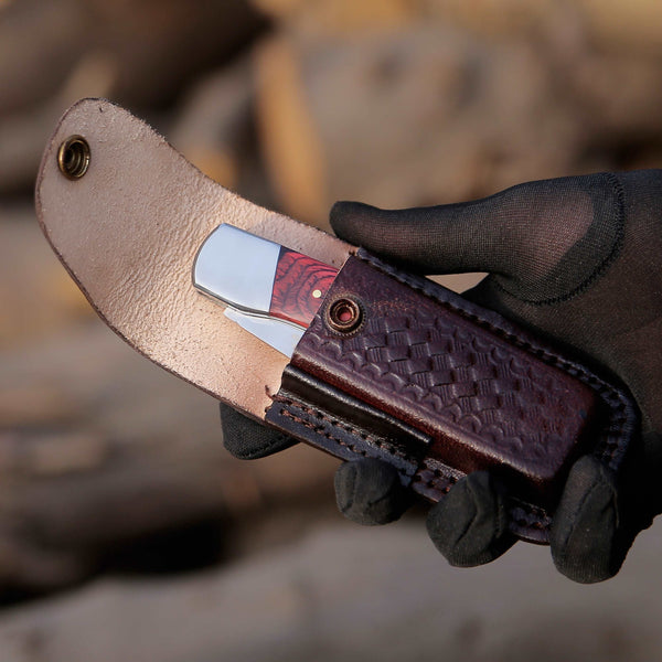 Handmade Pocket Knife with Pakkawood Handle & Sheath Personalized