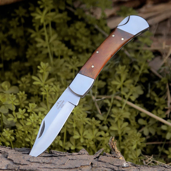 Buck Pocket Knife Engraved with Exotic Rose Wood Handle