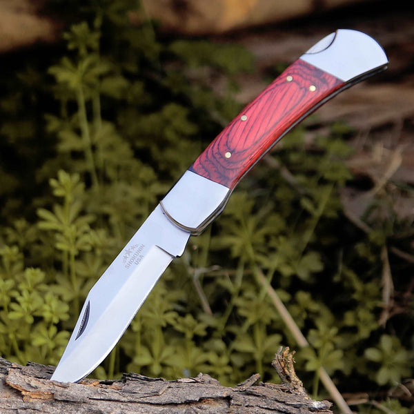 Handmade Pocket Knife with Pakkawood Handle & Sheath Personalized