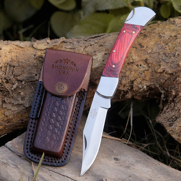 Handmade Pocket Knife with Pakkawood Handle & Sheath Personalized