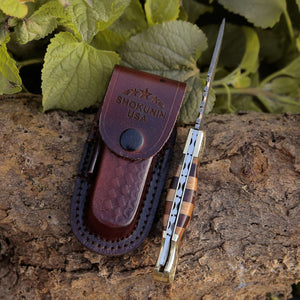 Expedition Gentlemans Damascus Pocket Knife with Pakka Wood Handle